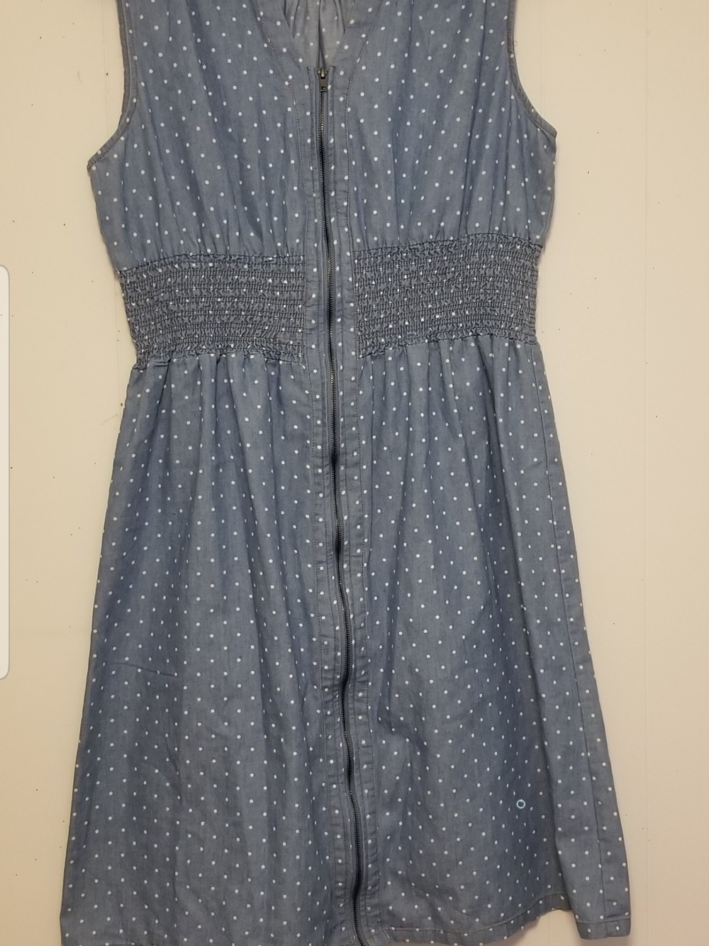 J.Gee Blue Chambray Polka Dot Zip-Front Sundress